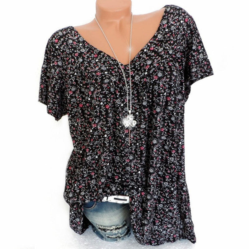 Icone™ Zomers T-shirt met V-hals. losse korte mouwen voor dames