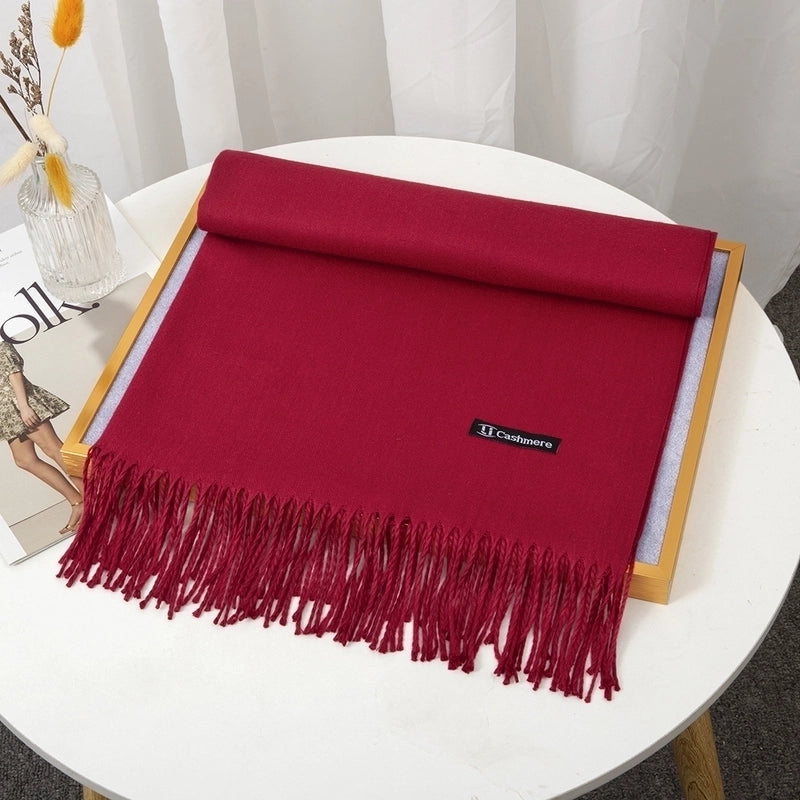 Women's Minimalist Solid Color Imitation Cashmere Tassel Scarf