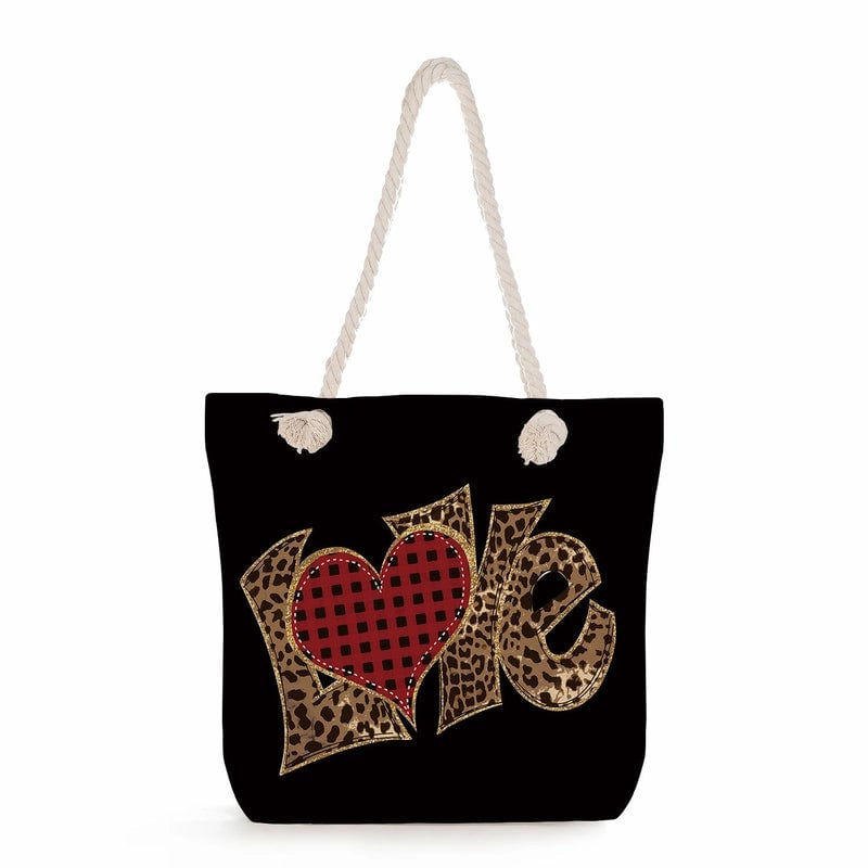 Women's Cotton And Linen Heart Shape Classic Style Square Zipper Tote Bag