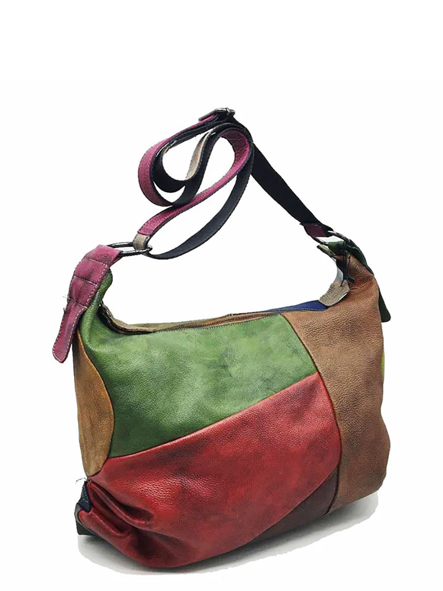 Retro Contrast Color Leather Crossbody Bag