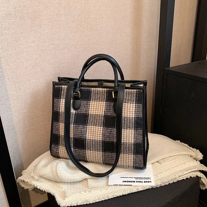 Women's Pu Leather Color Block Lattice Preppy Style Classic Style Streetwear Sewing Thread Square Open Handbag