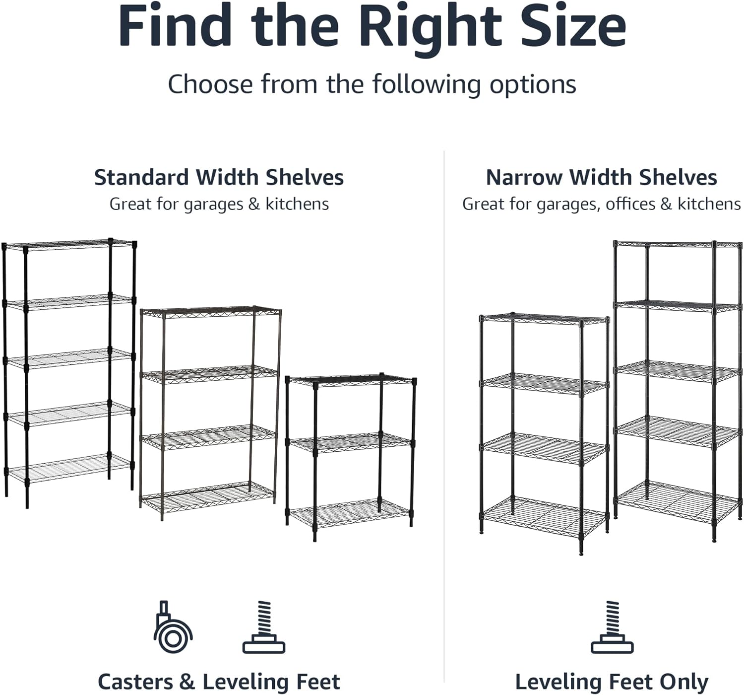 Amazon Basics 4-Shelf Steel Wire Storage Rack, Adjustable, Sturdy, Easy Assembly, 13.4 D x 23.2 W x 48 H in, Black