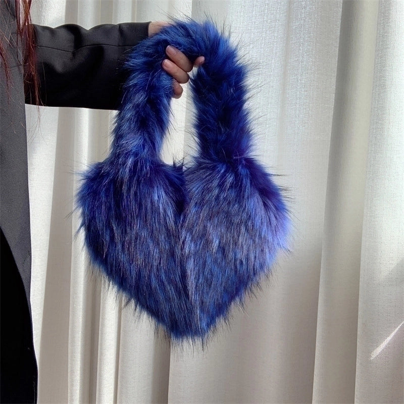 Women's Autumn&winter Artificial Wool Solid Color Streetwear Heart-shaped Magnetic Buckle Handbag