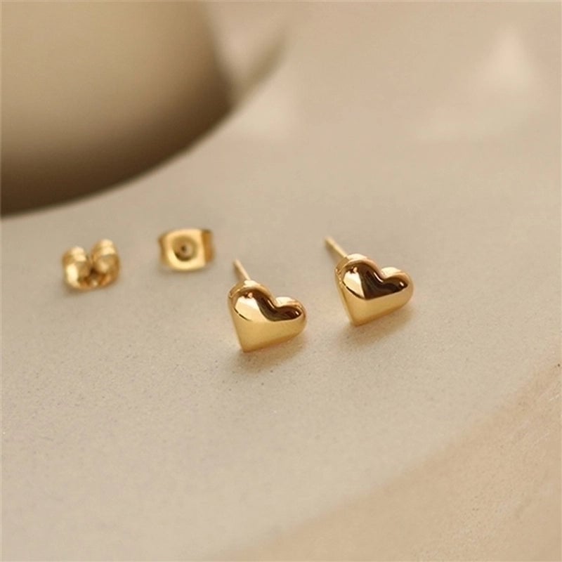 Minimalist Heart Shape Stainless Steel 14K Gold Plated Ear Studs