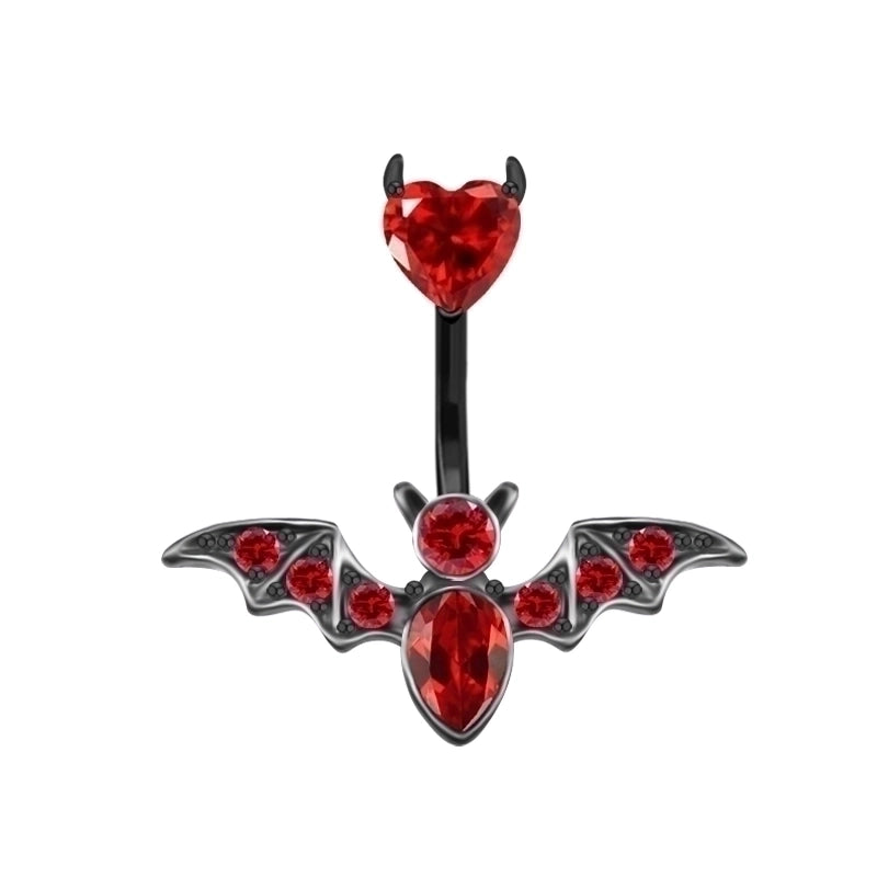 1 Piece Belly Rings Hip-Hop Rock Punk Heart Shape Wings Bat Stainless Steel Alloy Copper Plating Chain Inlay Rhinestones Zircon