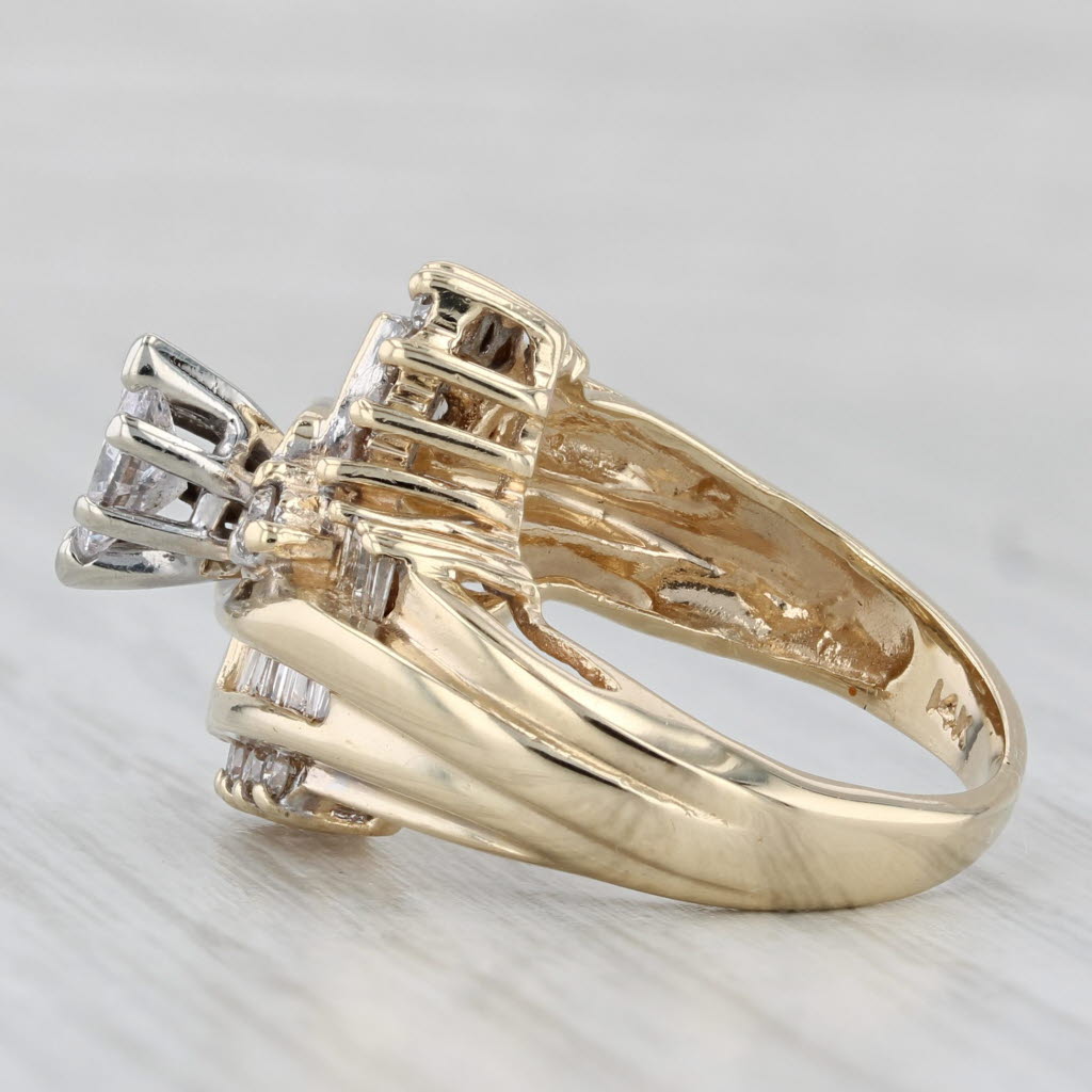0.94ctw Marquise Diamond Bypass Engagement Ring 14k Yellow Gold Bridal Size 4.75