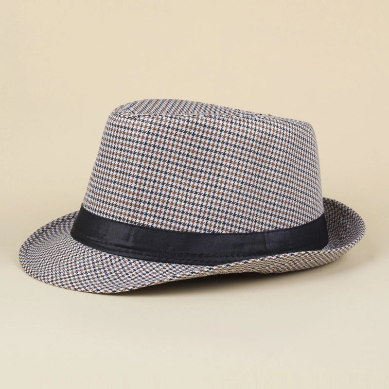 Patch Houndstooth Bowler Hat Style Men's Jazz Hat Gentleman Hat Fashion Casual Hat Plaid Pattern Hat