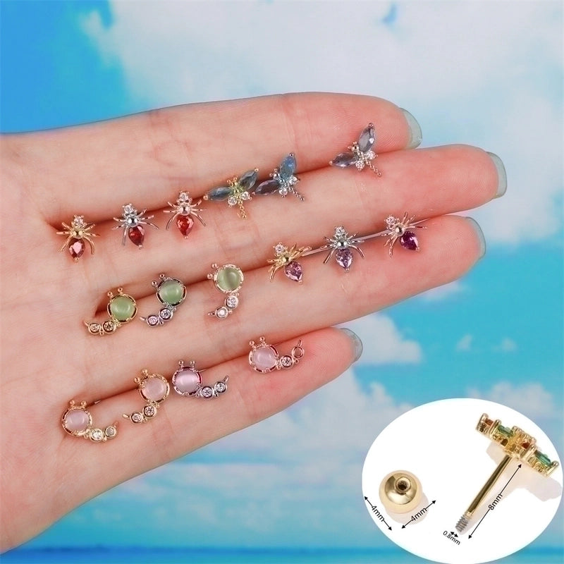 Pastoral Animal Brass Gem Earrings Ear Studs
