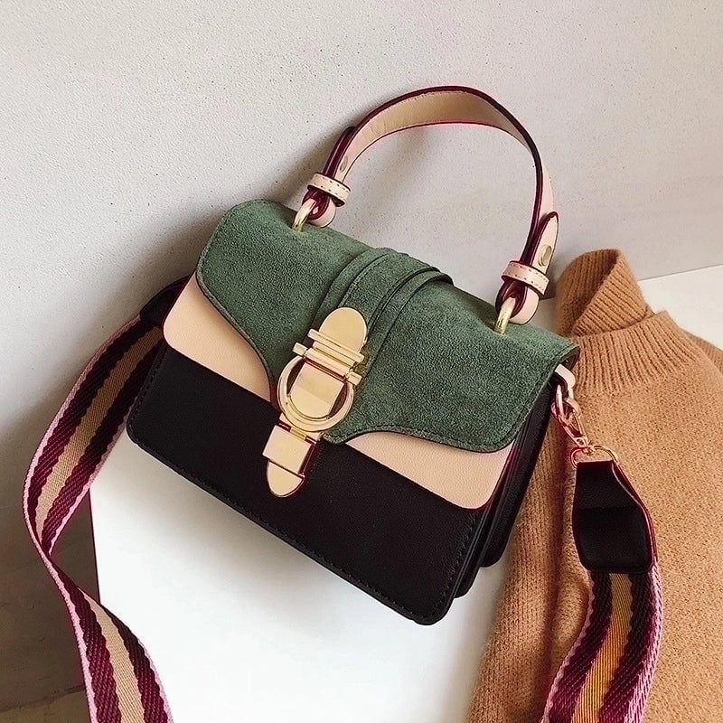 Women's Medium Pu Leather Color Block Streetwear Lock Clasp Handbag