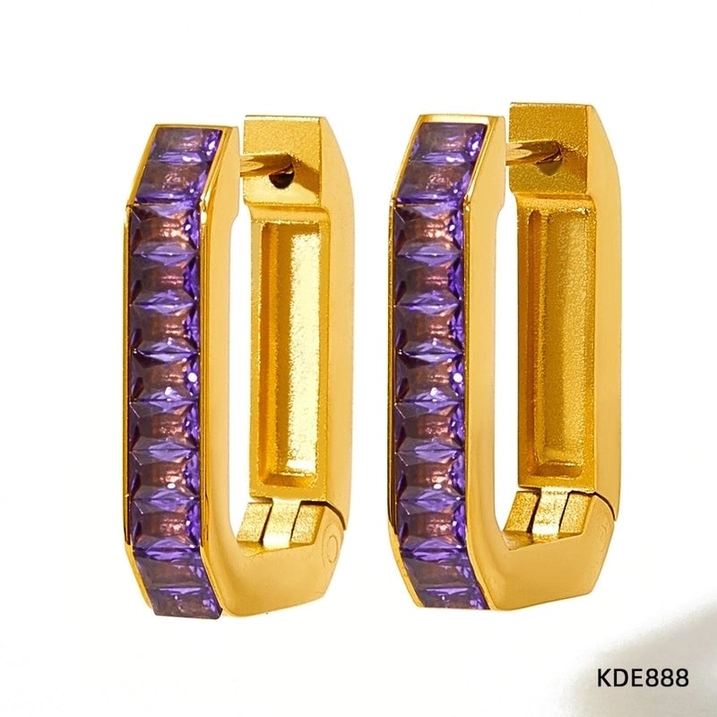 1 Pair Retro Rhombus Inlay 304 Stainless Steel Zircon 16K Gold Plated White Gold Plated Gold Plated Stainless Steel Earrings