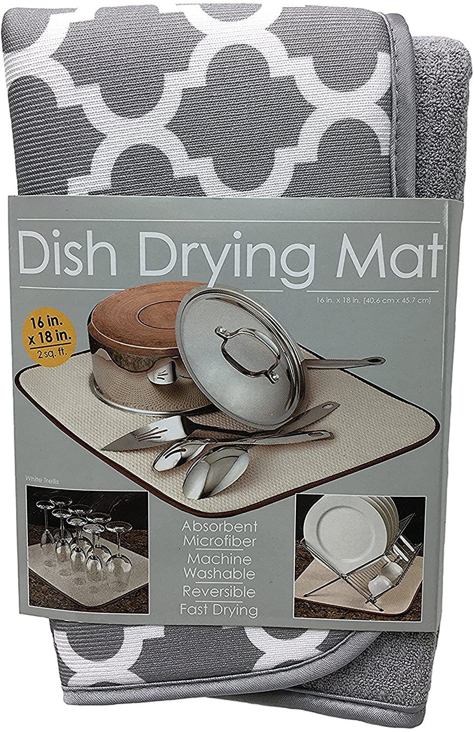 Dish Drying Mat Absorbent. Reversible Microfiber for Kitchen. 16 Inch x 18 Inch