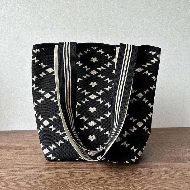 Women's Large Polyester Printing Classic Style Square Open Straw Bag