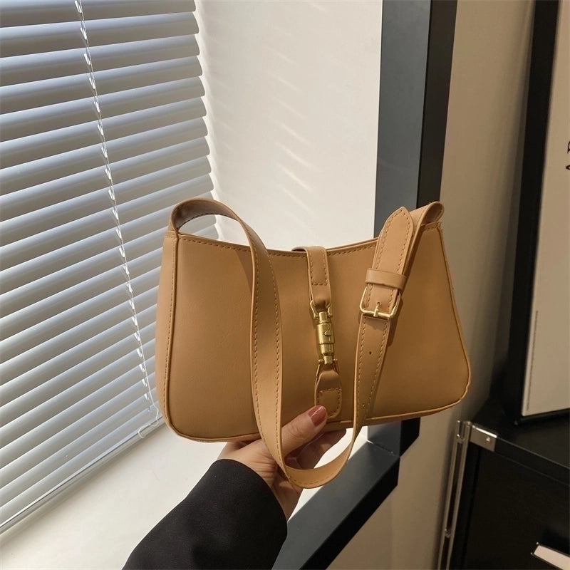 Women's Pu Leather Solid Color Classic Style Lock Clasp Shoulder Bag