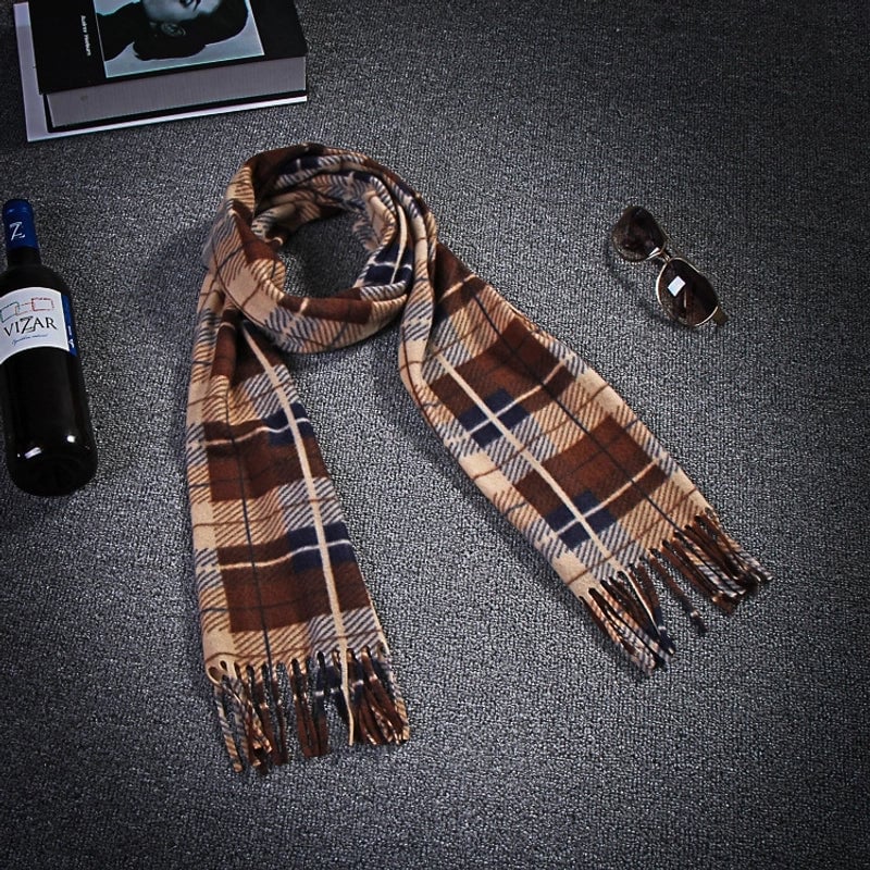 Autumn And Winter Warm Fleece-lined Special Offer Men's Children's Classic Black And White Plaid Scarf Gift Men's Scarf