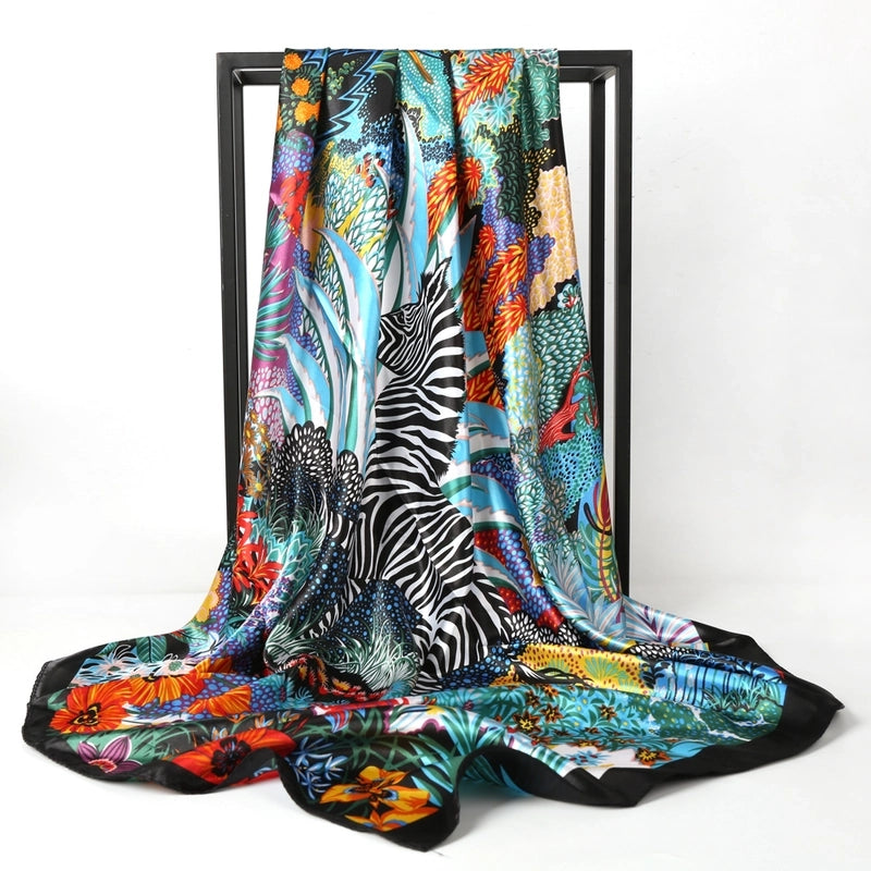 Unisex Casual Leopard Satin Printing And Dyeing Printing Dyeing Silk Scarf Kerchief Bandanas