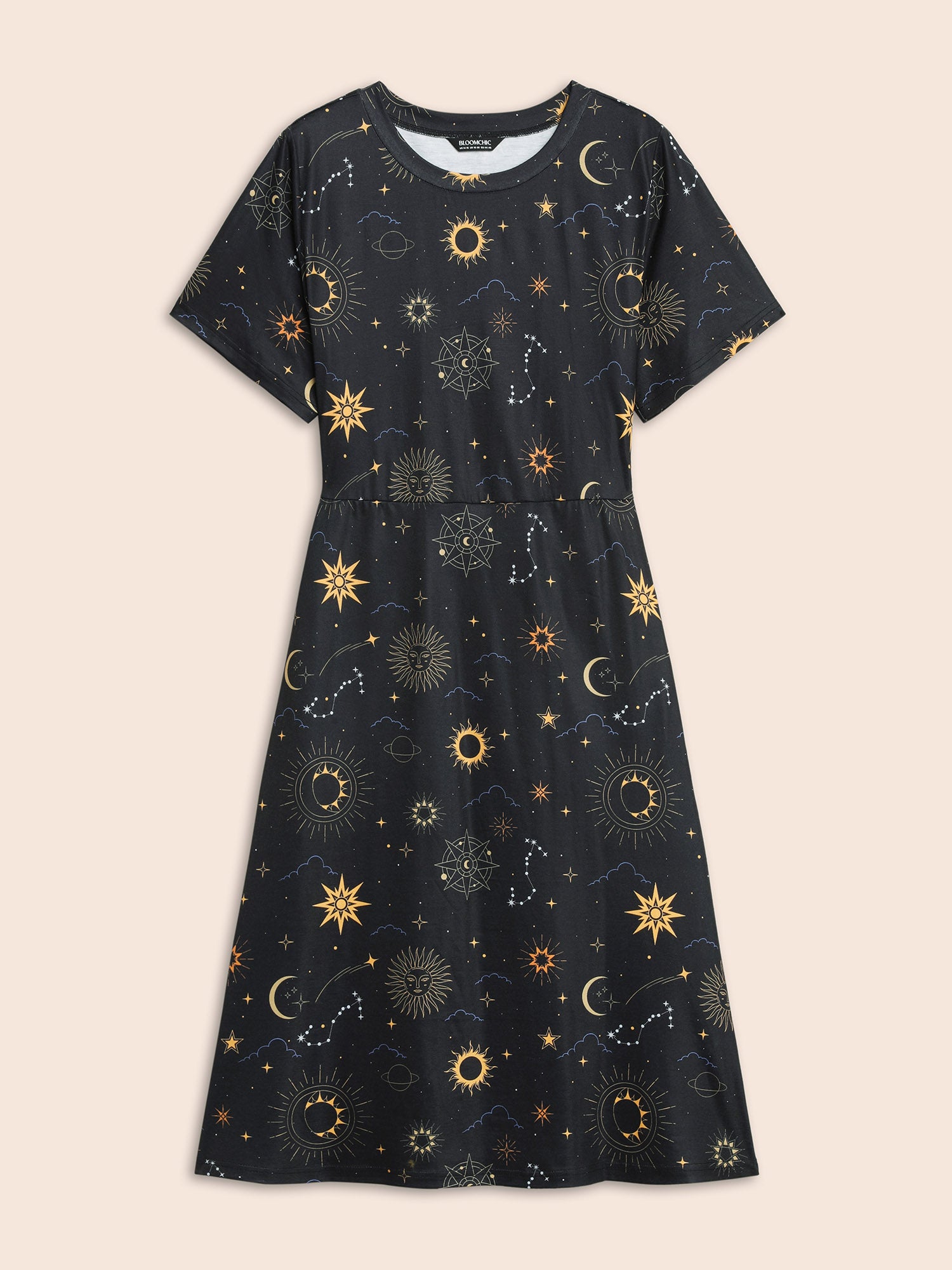Sun & Star Print Crew Neck Pocket Dress
