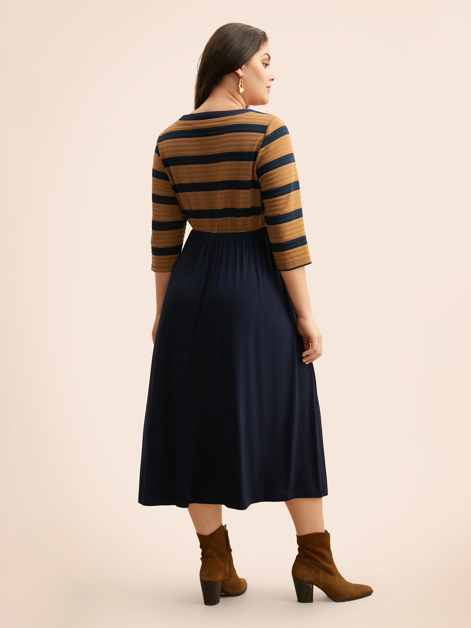 Striped Contrast Elastic Waist Dress