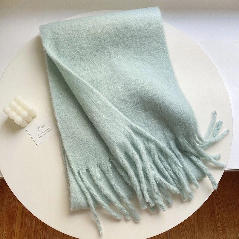 Women's Scarf Winter Solid Color Mohair Thickened New High-grade White Lazy Shawl Scarf Warm Fashion