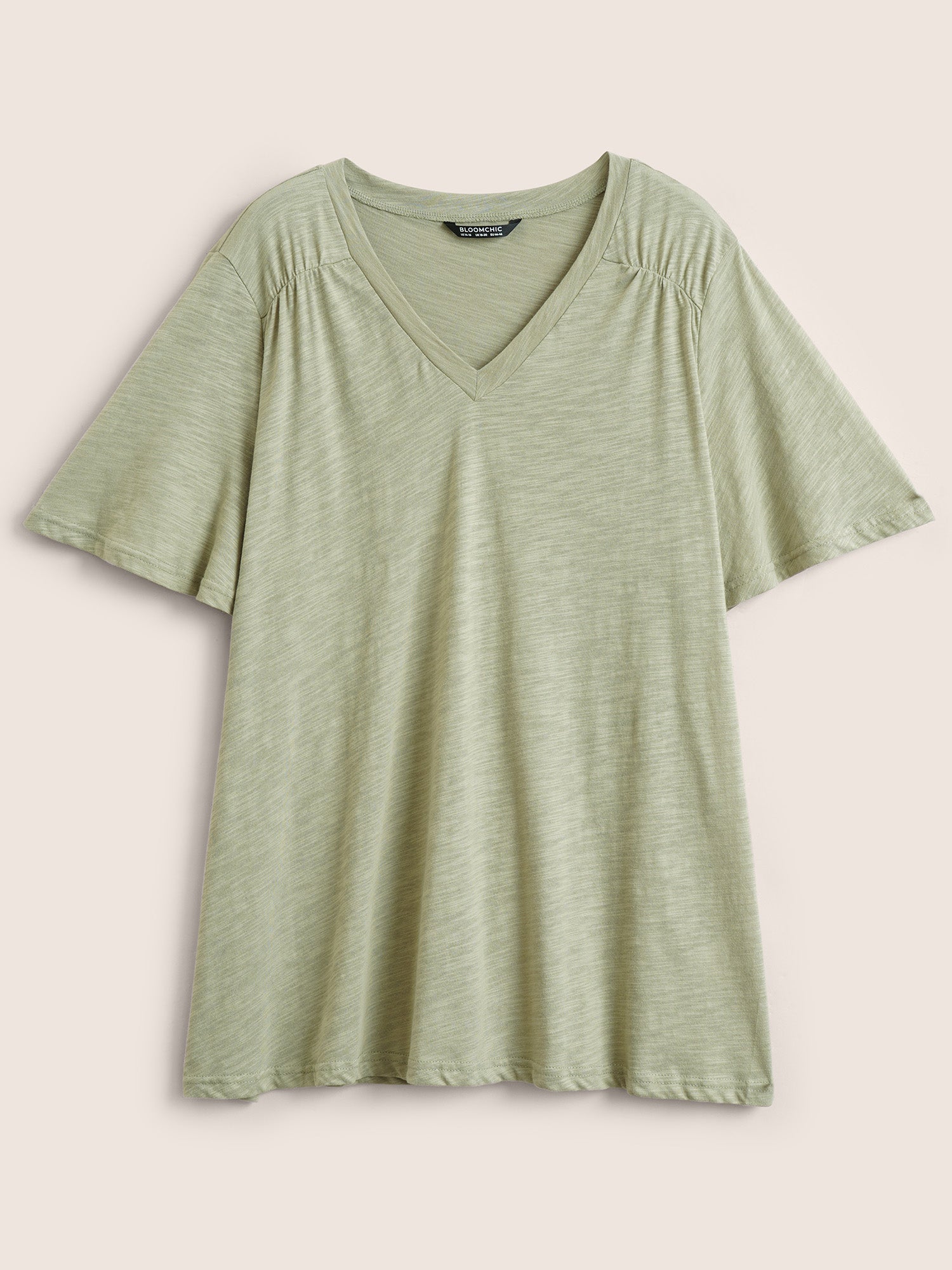 Plain Ruffle Sleeve Heather V Neck T-shirt