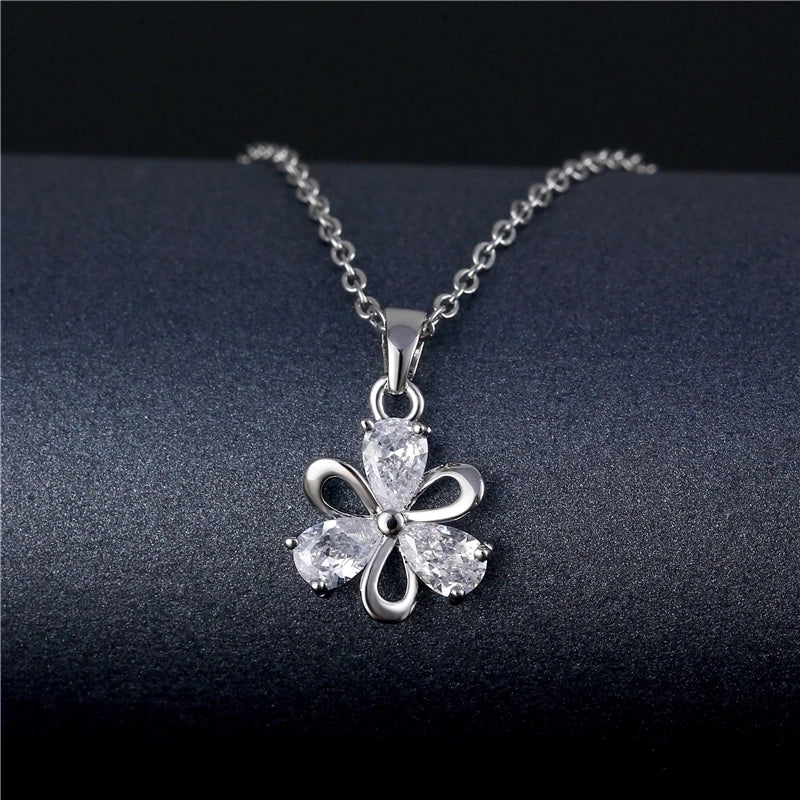 Peacock Leaves Water Droplets Stainless Steel Titanium Steel Platinum Plated Rhodium Plated Zircon Pendant Necklace