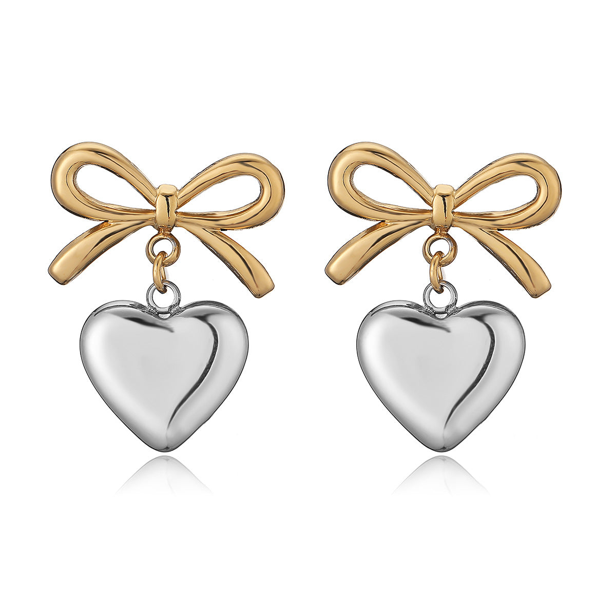 Minimalist Heart Bowknot Geometric Stainless Steel Drop Earrings