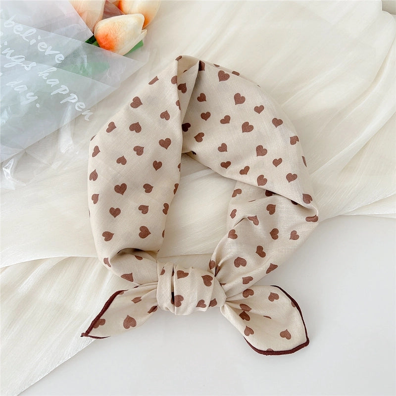 Women's Elegant Sweet Ditsy Floral Polka Dots Heart Shape Polyester Silk Scarf