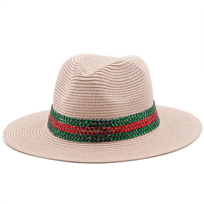 Fashion Outdoor Seaside Sun Shade Fashion Panama Straw Hat Rhinestone Beach Hats