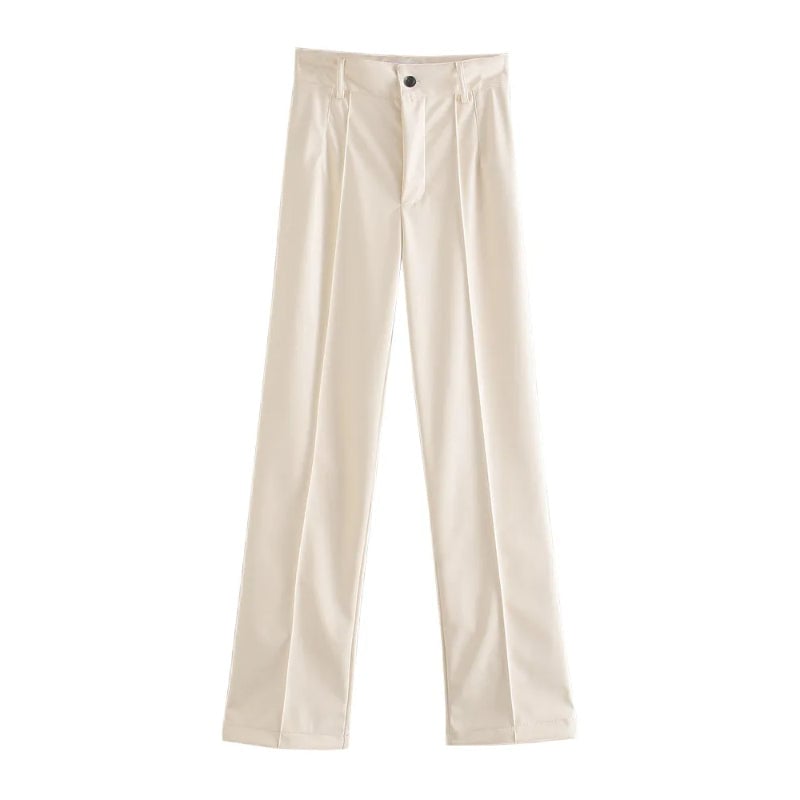 Vintage High Waist Faux Leather Straight Pants