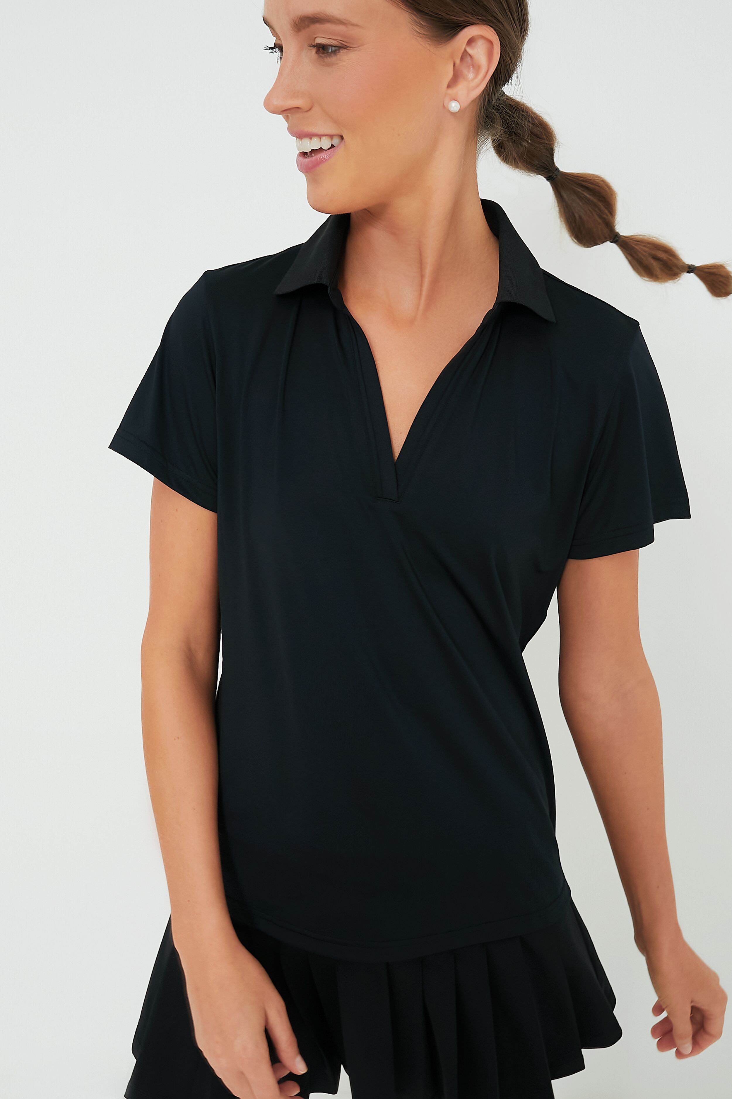 Black Short Sleeve Caroline Polo