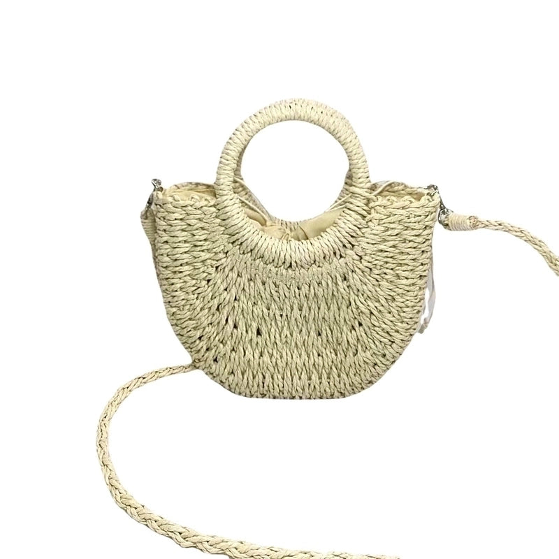 Women'S Small Straw Solid Color Vintage Style String Straw Bag