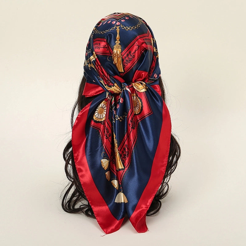 Women's Casual Retro Chains Print Satin Printing Scarf Kerchief
