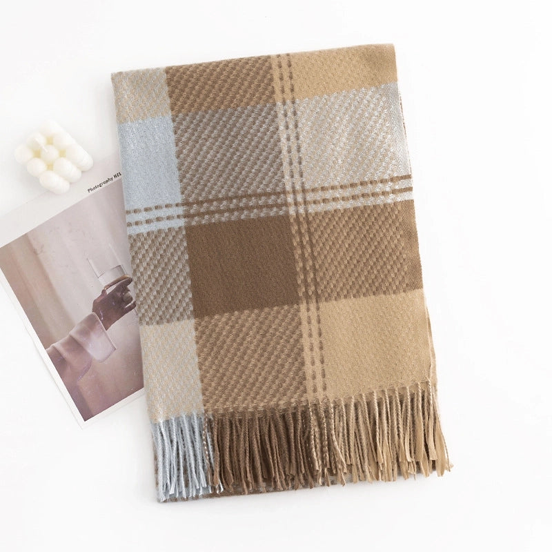 Warm Artificial Cashmere Scarf Plaid Student Couple Winter Thicken Thermal Scarf