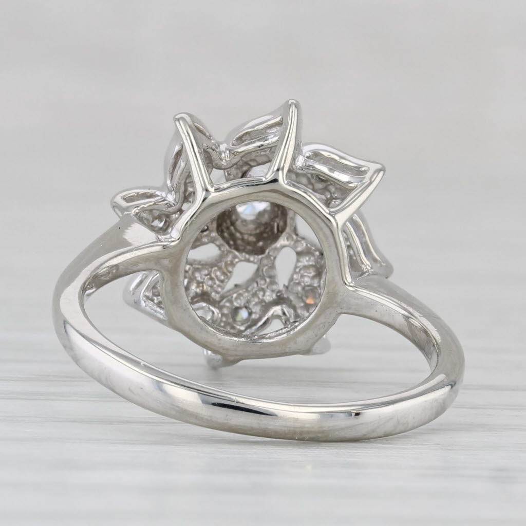 Vintage Diamond Flower Ring 10k White Gold Size 5.5 Engagement