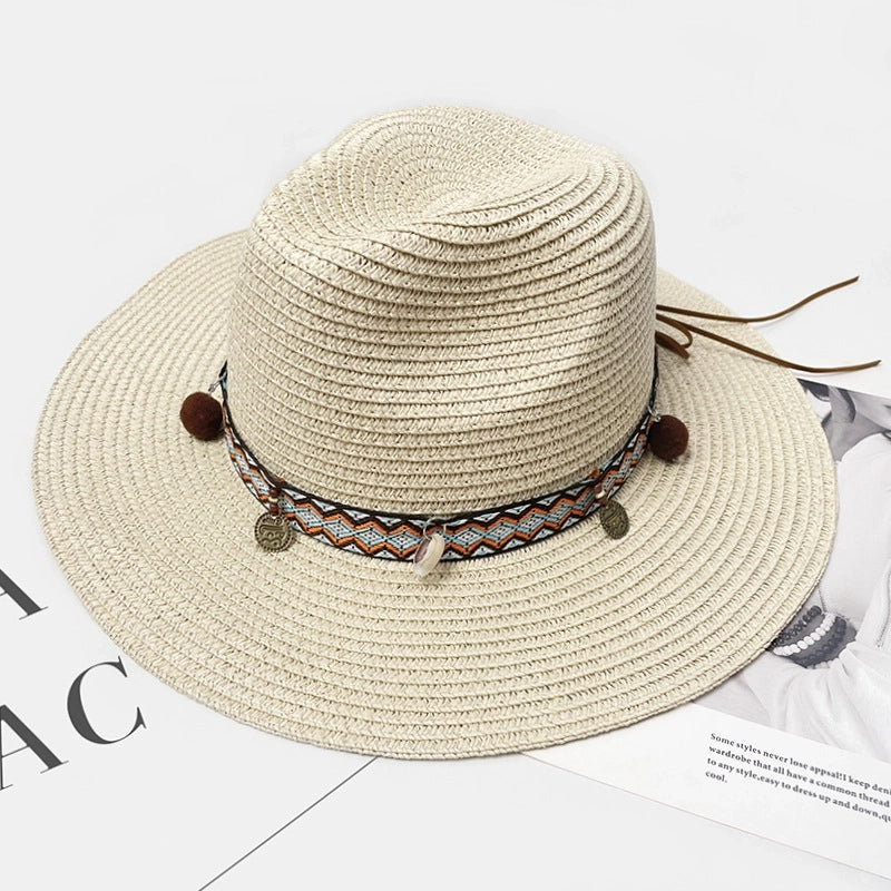 Women's Vacation Color Block Flat Eaves Straw Hat