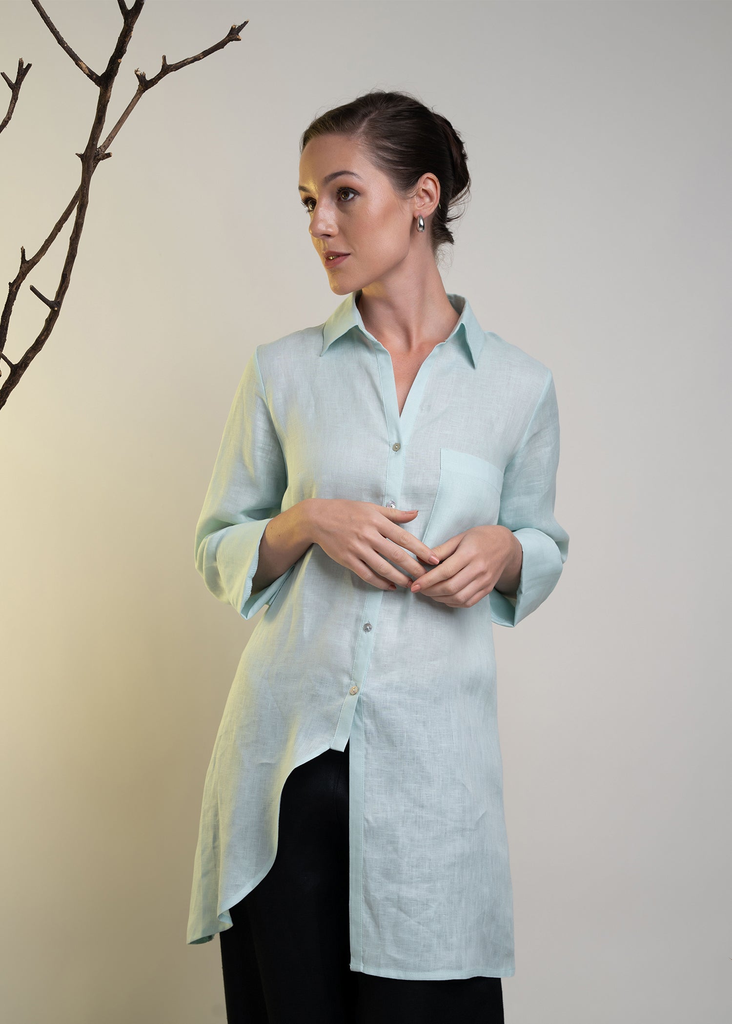 Asymmetrical Hem Button Down Shirt