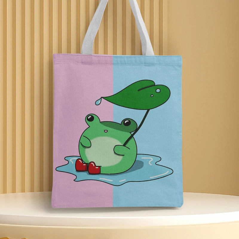 Women's Canvas Cartoon Frog Basic Classic Style Square Open Canvas Bag