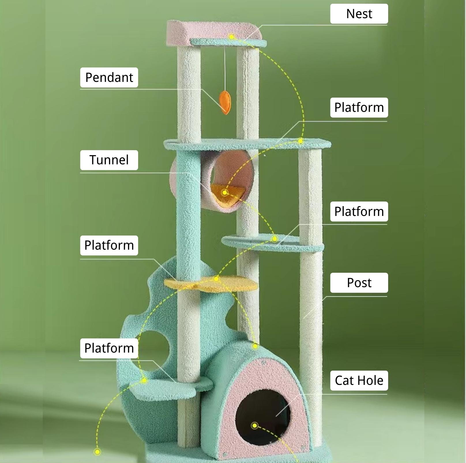 Dreamy Macaroon Party Cat Tree with Scratching Post and Nest