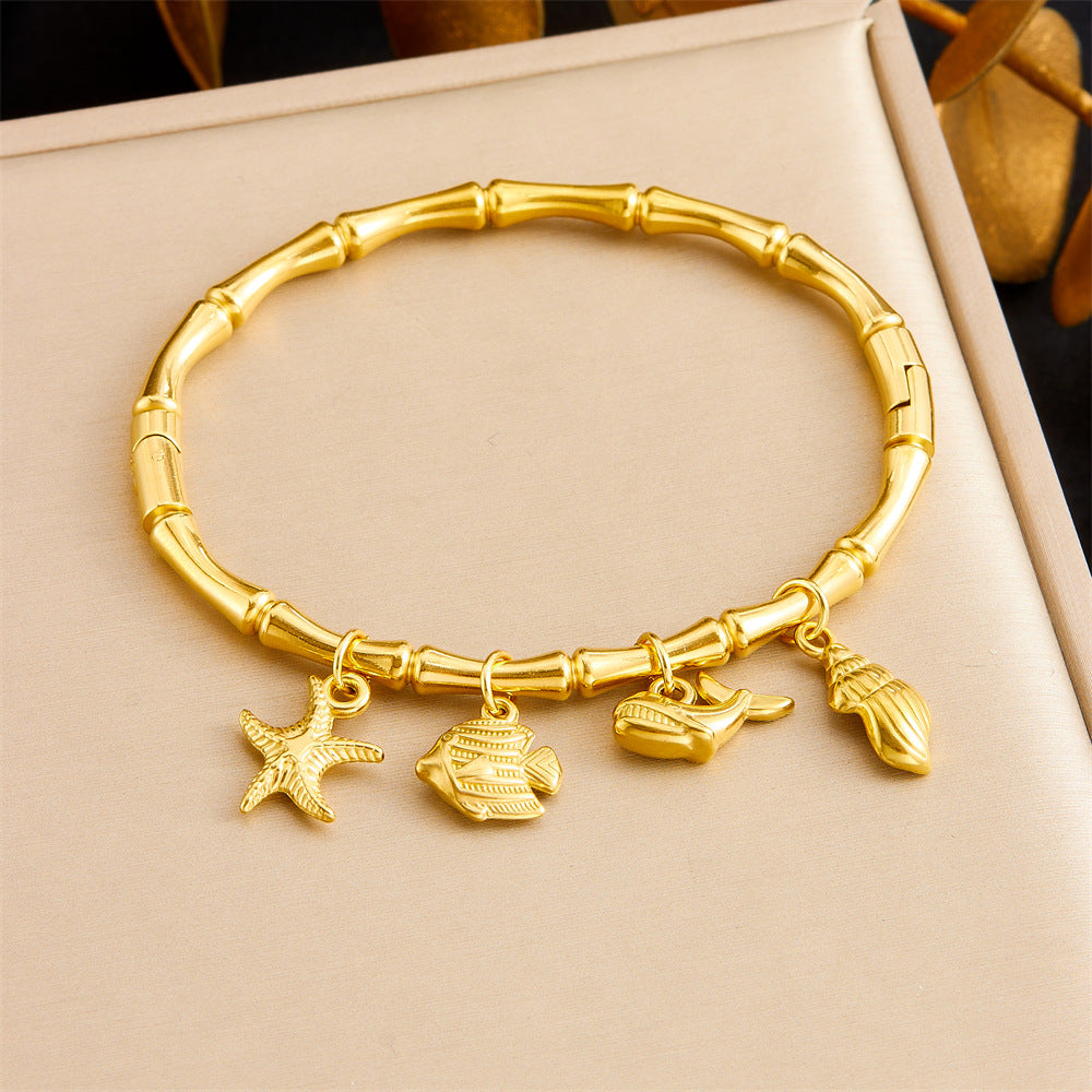 Niche Fashion Gold-Plated Stainless Steel Ocean Style Accessories Tropical Fish Starfish Butterfly Conch Bamboo Bracelet