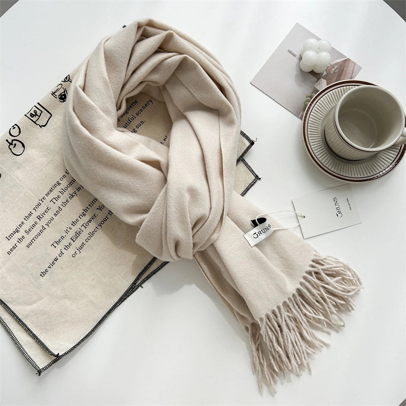 Women's Elegant Minimalist Solid Color Imitation Cashmere Tassel Scarf