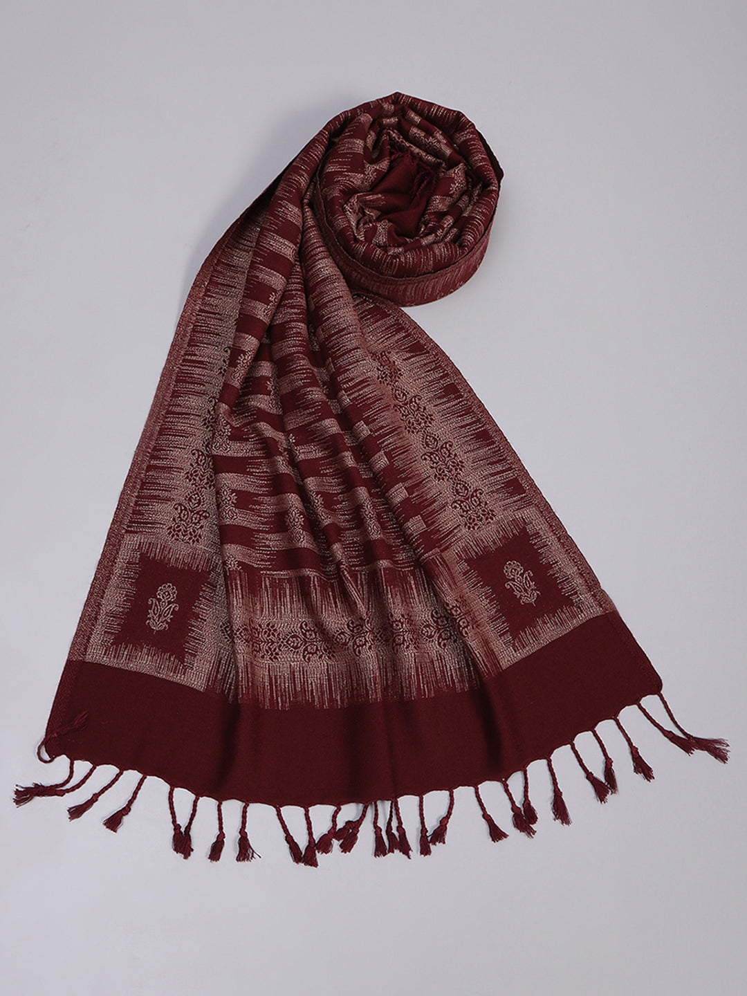 Women Maroon Self Design Stole