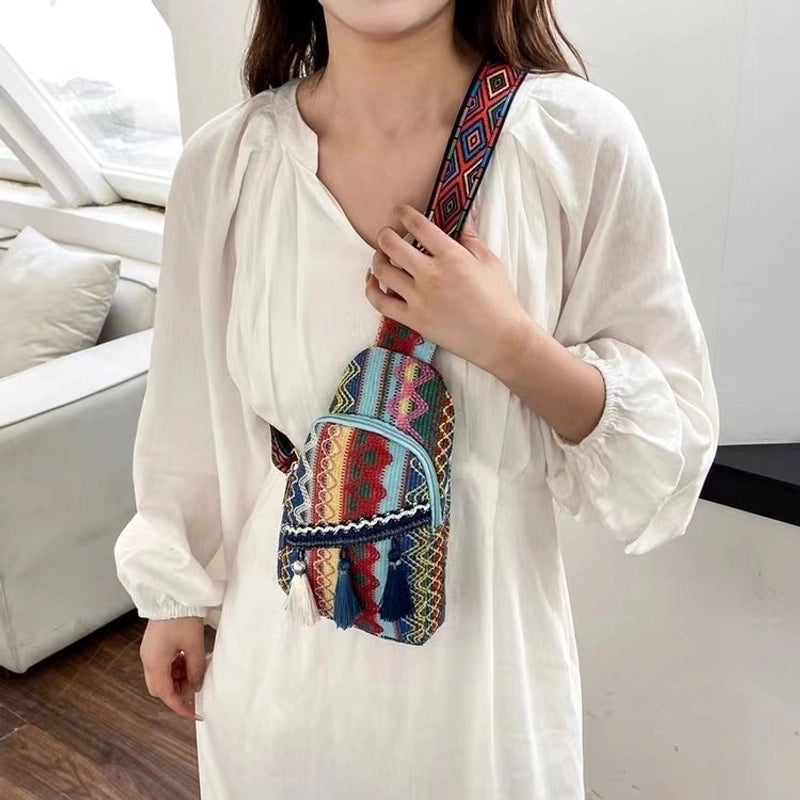 Women's Medium Braid Geometric Ethnic Style Streetwear Square Zipper Fanny Pack