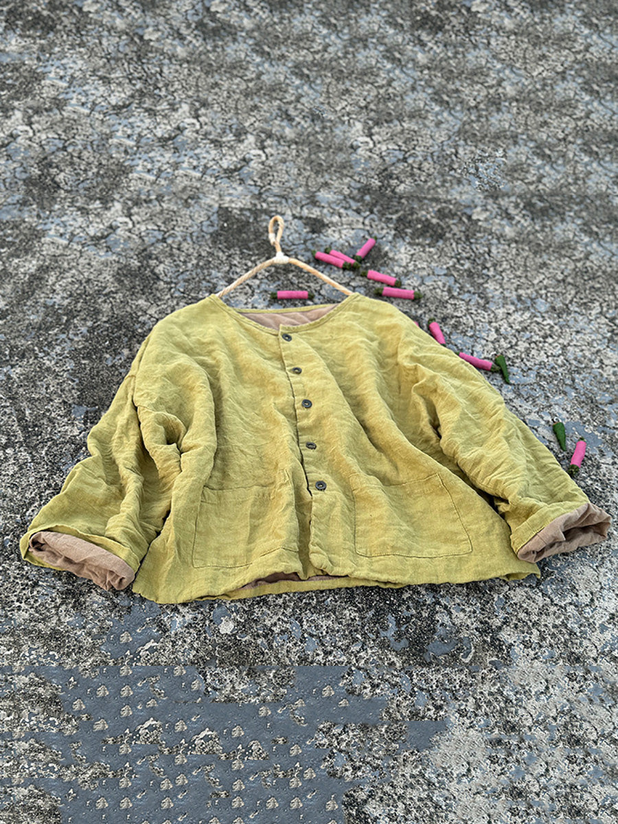 Women Vintage Autumn Pure Color O-Neck Shirt Coat