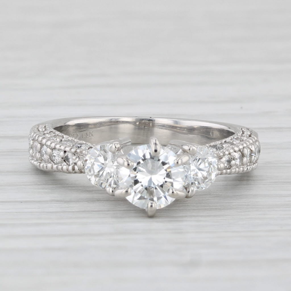 1.38ctw Round Diamond Engagement Ring 14k White Gold Size 5.5 3-Stone