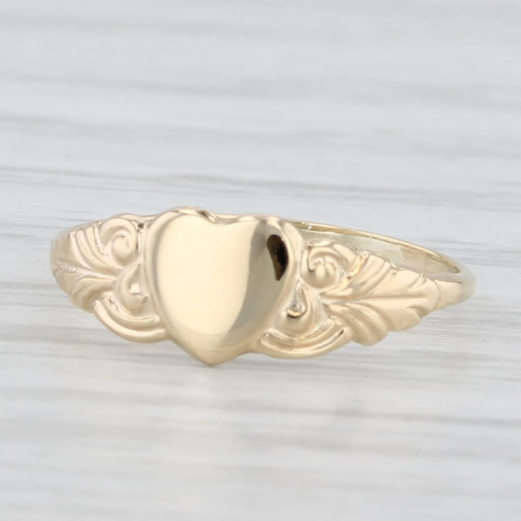 Vintage Engravable Heart Baby Ring 10k Yellow Gold Small Size 1