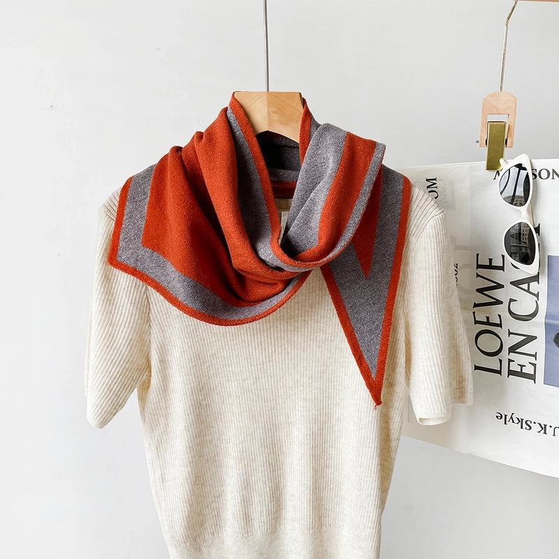 Women's Elegant Color Block Knit Crochet Lace Scarf