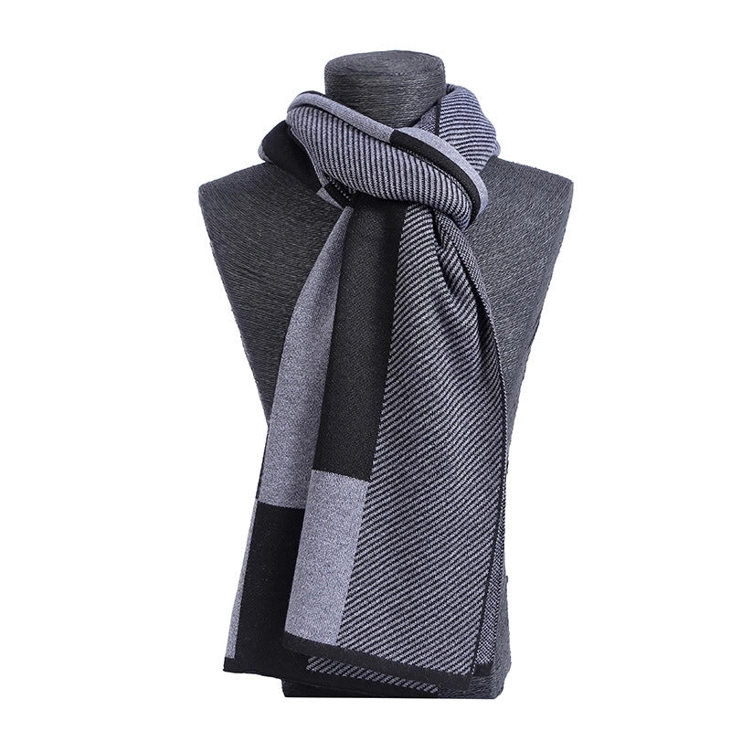 Men's Scarf Winter Warm Plaid Thickened Business Knitted Cashmere Thick Scarf Fashionable Scarf