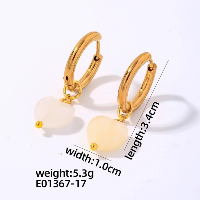 1 Pair Vintage Style Minimalist Heart Shape Plating 304 Stainless Steel Natural Stone Drop Earrings