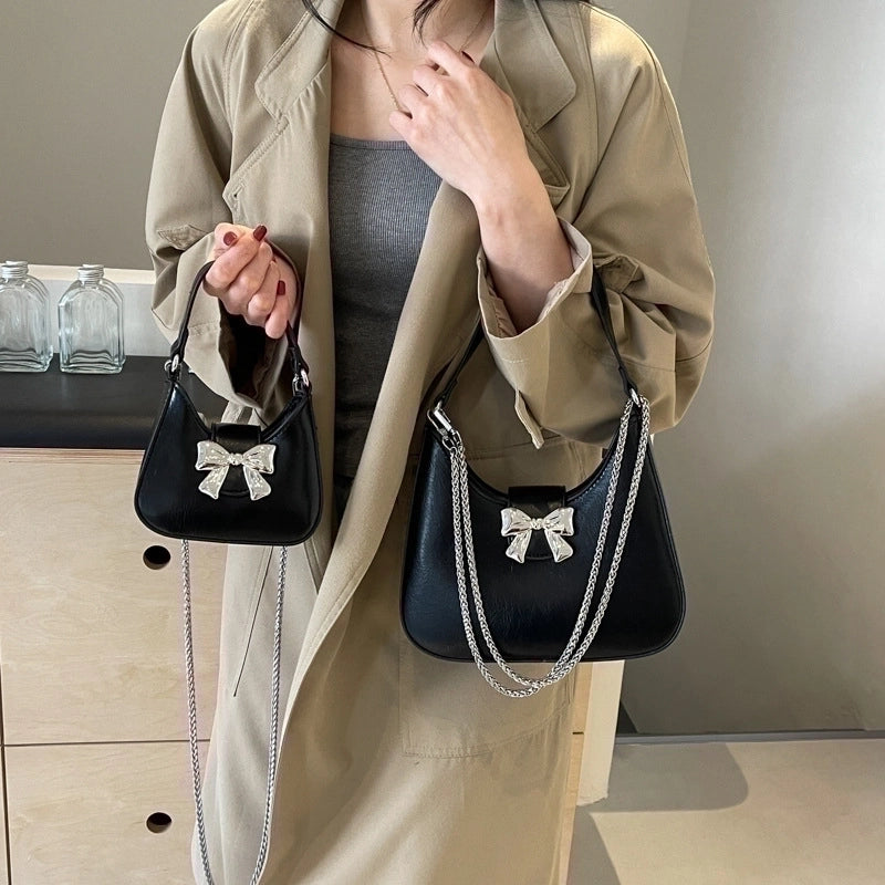 Women's Medium Pu Leather Bow Knot Basic Flip Cover Handbag