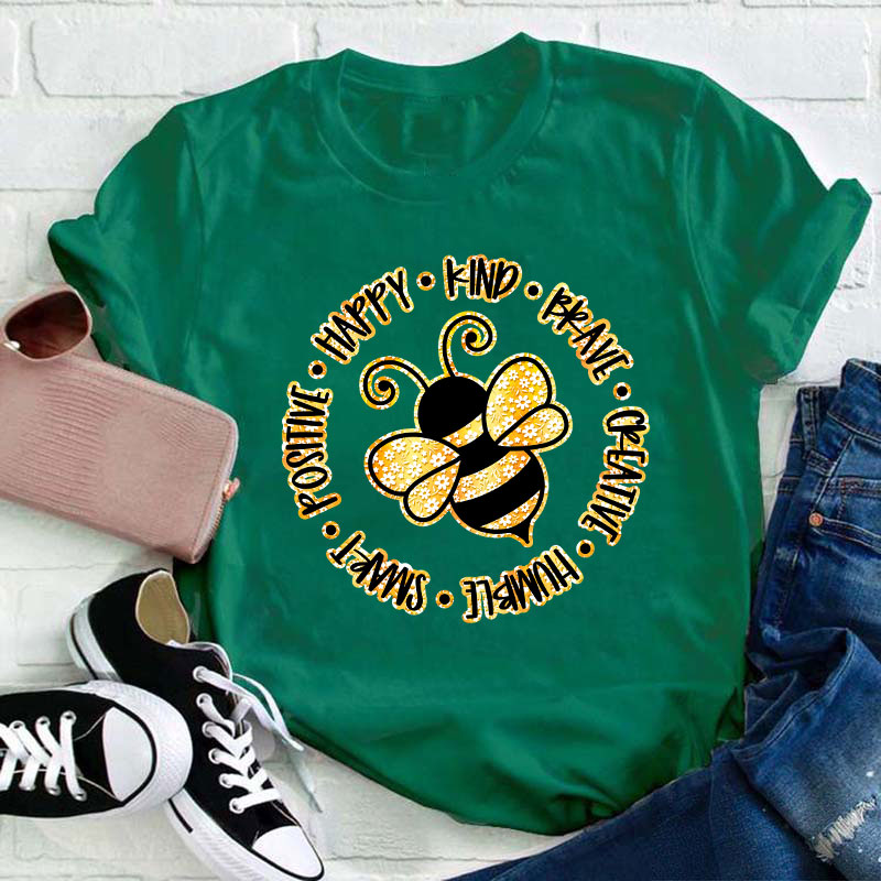 Bee Happy Kind Brave Teacher T-Shirt