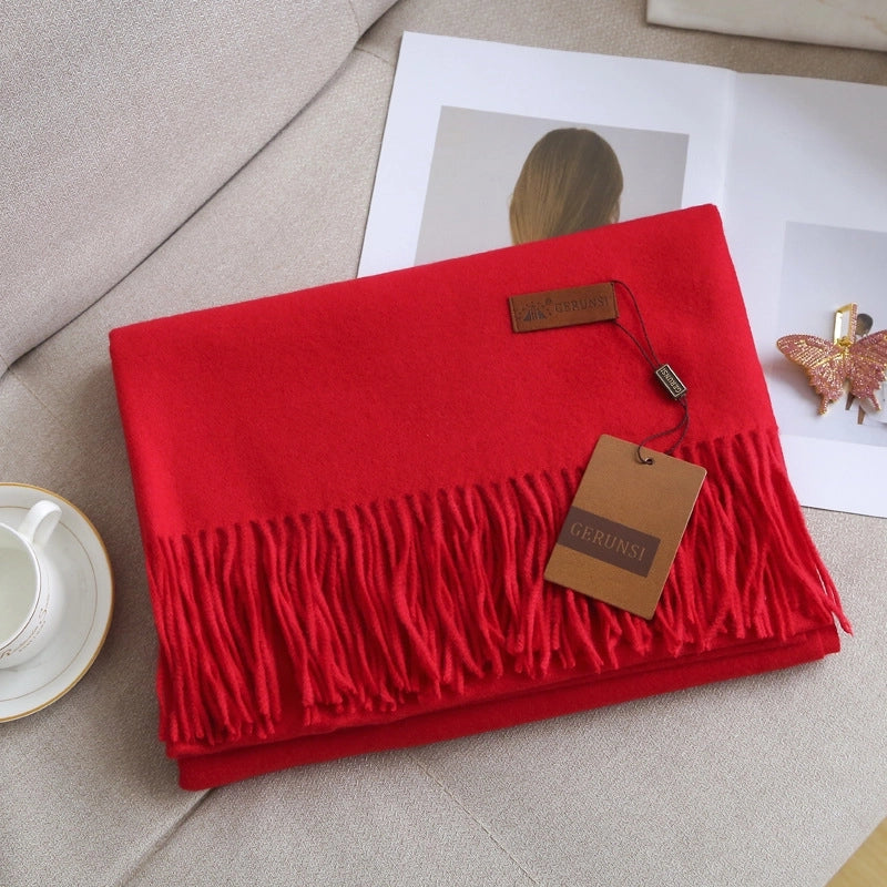 Unisex Retro Preppy Style Solid Color Imitation Cashmere Tassel Scarf